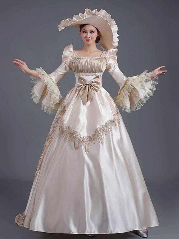 Champagne Retro Costumes Ruffles Polyester Hat Women's Euro-Style Tunic Marie Antoinette Costume Party Prom Dress