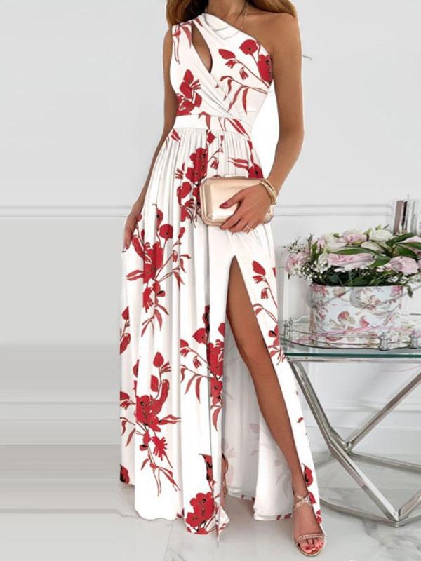 One-Shoulder Maxi Dress Sleeveless Sexy Open Shoulder Cut Out Floor Length Dress
