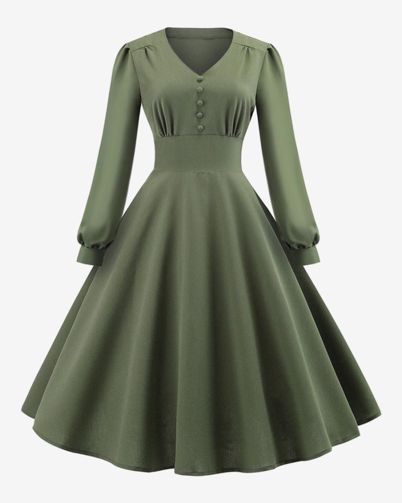 Vintage Dress 1950s Audrey Hepburn Style V-Neck Layered Long Sleeves Medium