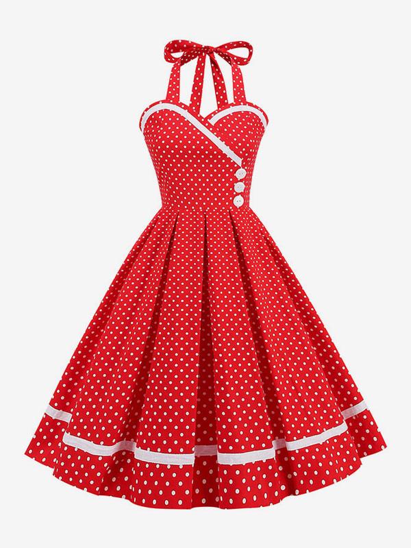 Retro Dress 1950s Audrey Hepburn Style Burgundy Layered Buttons Sleeveless Sweetheart Neck Swing Dress
