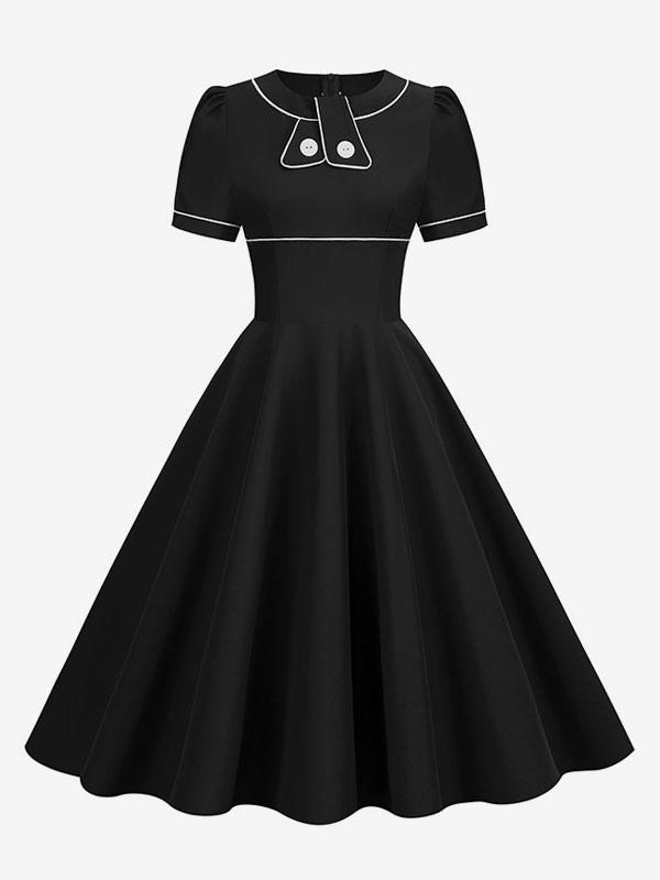Vintage Dress 1950s Audrey Hepburn Style Short Sleeves Medium Swing Dress