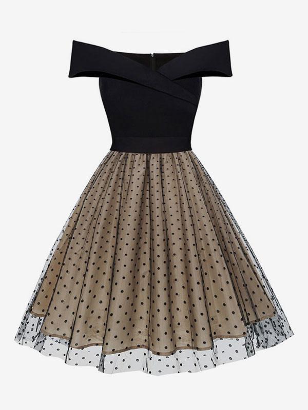 Retro Dress 1950s Audrey Hepburn Style Lace Sleeveless Two-Tone Rockabilly Dress