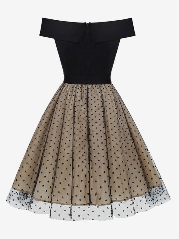 Retro Dress 1950s Audrey Hepburn Style Lace Sleeveless Two-Tone Rockabilly Dress