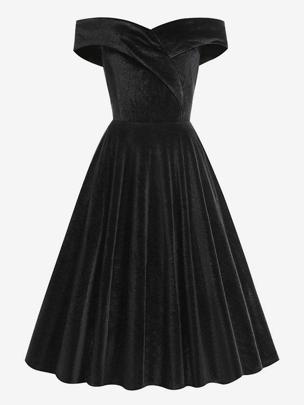 Retro Dress 1950s Audrey Hepburn Style Bateau Neck Sleeveless Medium Swing Dress