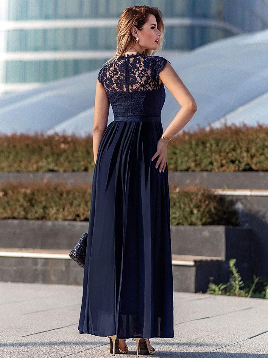 Party Dresses Jewel Neck Lace Short Sleeves Layered Semi Formal Dress