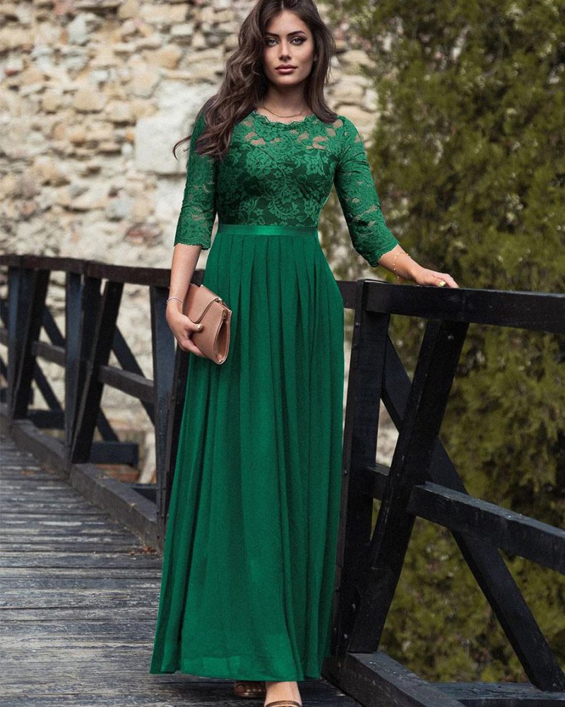 Party Dresses Jewel Neck Lace 3/4 Length Sleeves Layered Semi Formal Dress