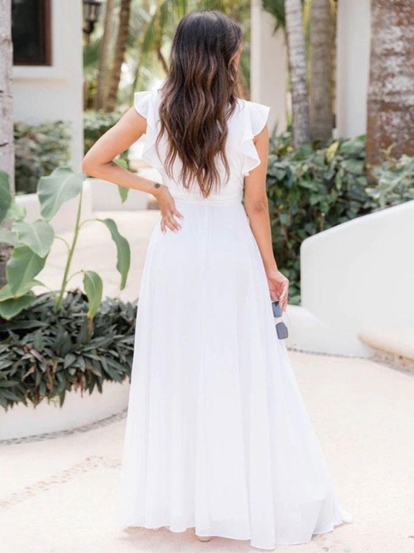 Party Dresses Purple V-Neck Ruffles Sleeveless Semi Formal Dress