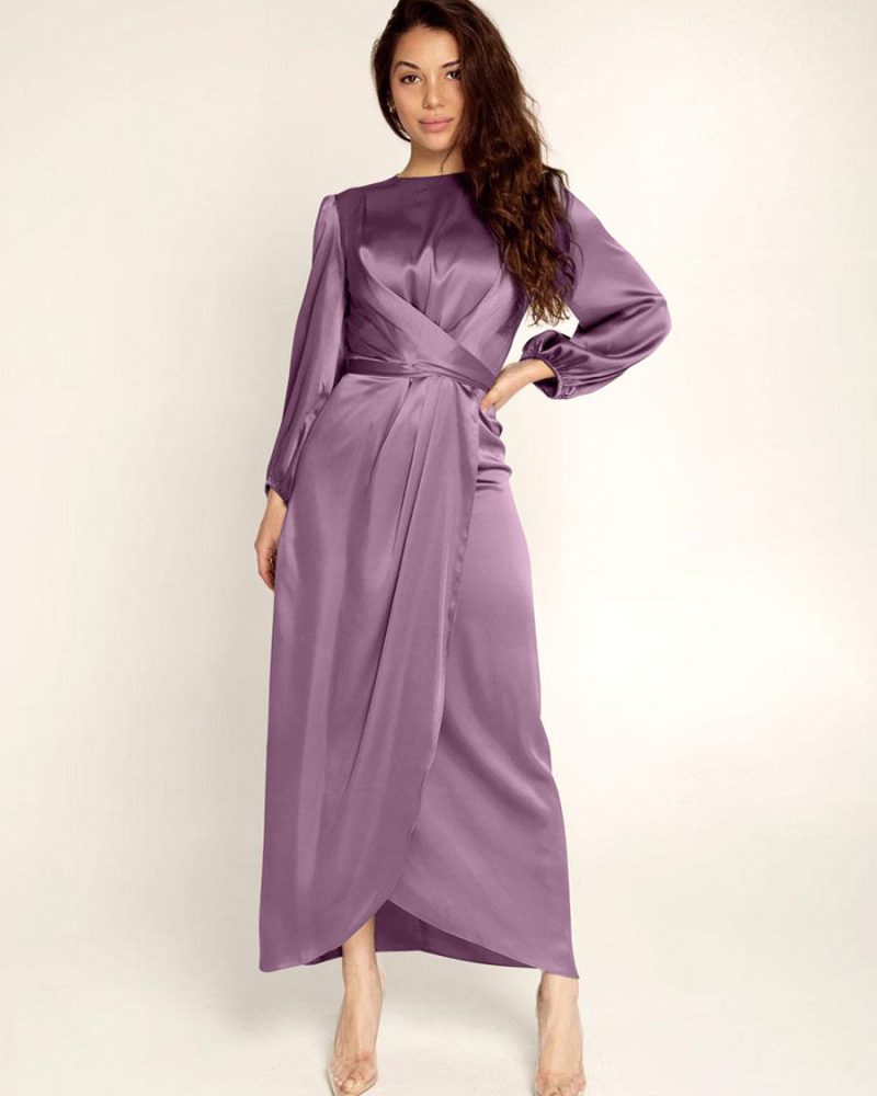 Party Dresses Jewel Neck Pleated Stain Semi Formal Maxi Dress