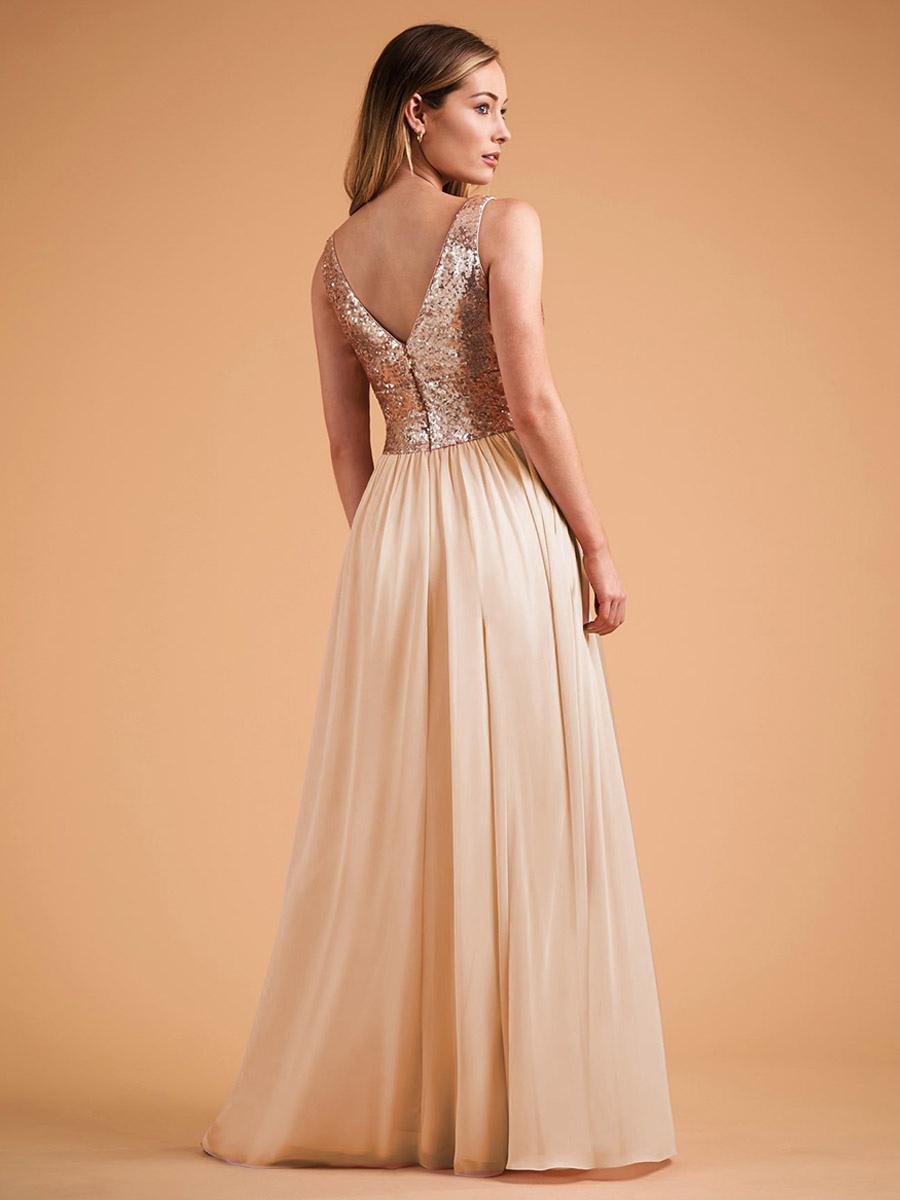 Party Dresses Champagne V-Neck Sequins Sleeveless Backless Semi Formal Dress