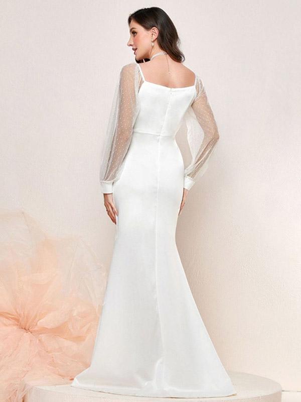 Elegant Mermaid Dress Sweetheart Neck Tulle Sleeves Party Dresses