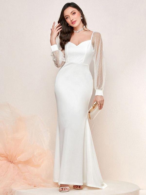 Elegant Mermaid Dress Sweetheart Neck Tulle Sleeves Party Dresses