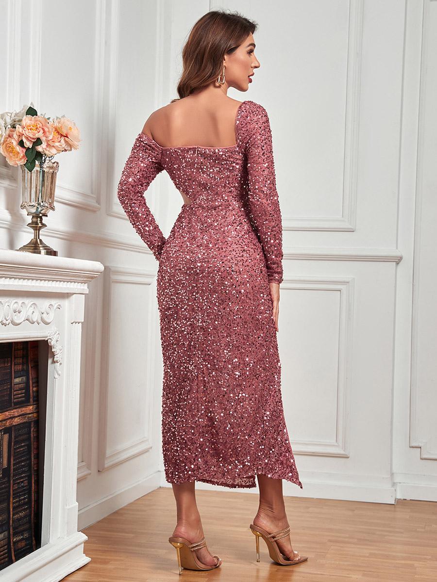 Sequins Dress Cut Out High Slit Asymetrical Birthday Party Dresses