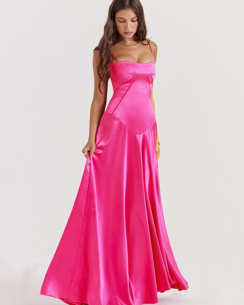 Maxi Party Dress Adjustable Spaghetti Straps Backless Lace Up Dresses