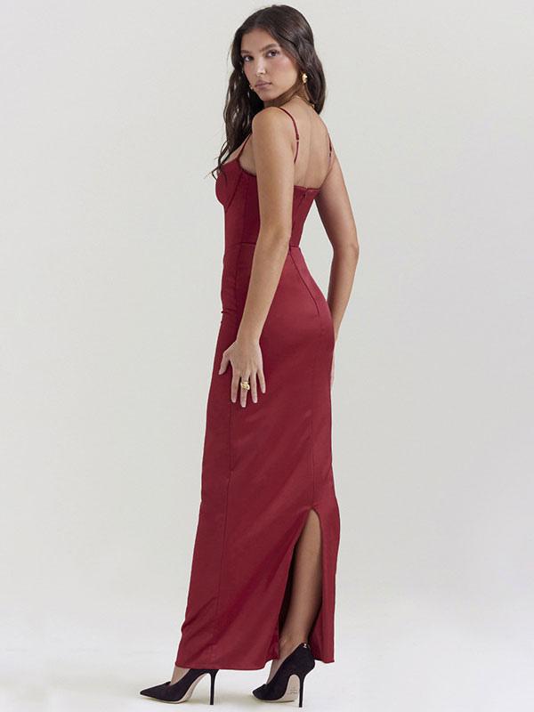 Red Bodycon Dresses Sleeveless Backless Low-Slit Sheath Dress
