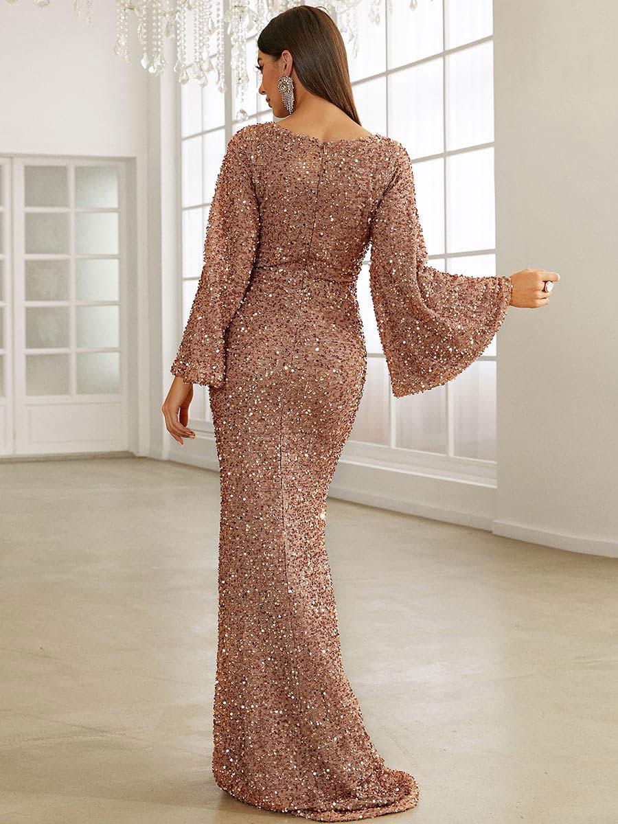 Party Dresses Silver Sweetheart Neck Sequins Long Sleeves Semi Formal Dress