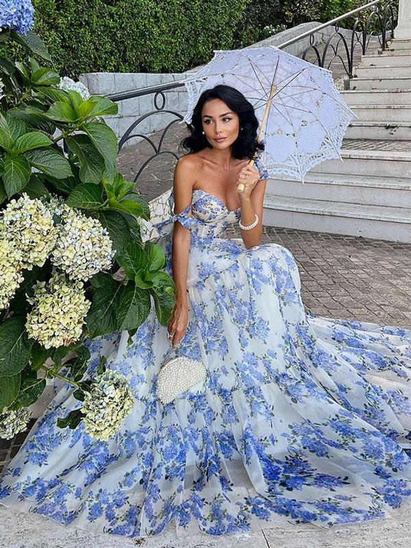 Floral Dress Maxi Dresses Floral Print Sleeveless Straps Neck Sweet Convertible Adjustable Straps Ruffles No Open Seam Long Fall