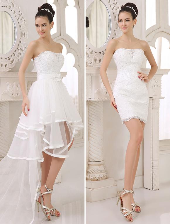 A-lien Strapless Two-In-One Wedding Dress with Panel Train Milanoo