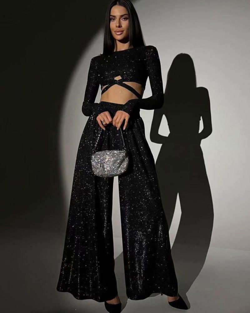 Pant Set  Chic Party Lace Up Polyester