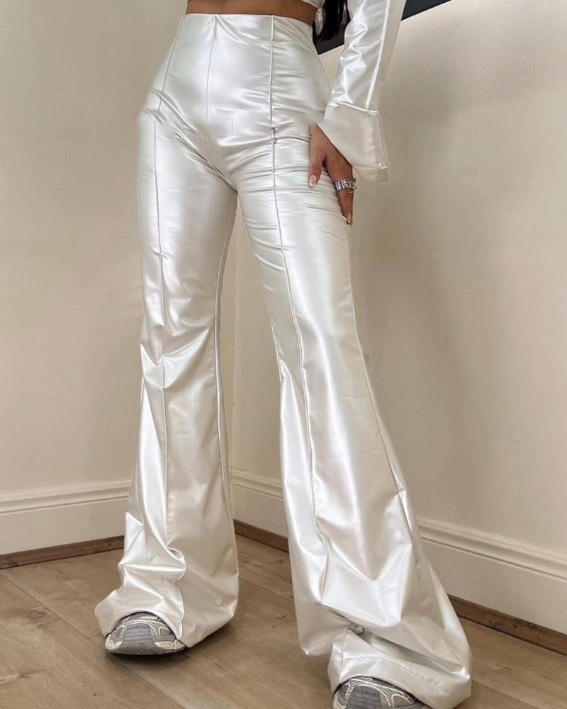 Pants PU Leather Stretch Raised Waist Trousers