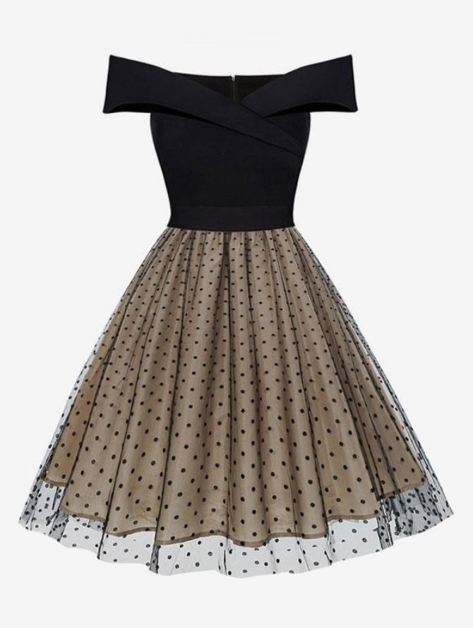 Retro Dress 1950s Audrey Hepburn Style Lace Sleeveless Two-Tone Rockabilly Dress