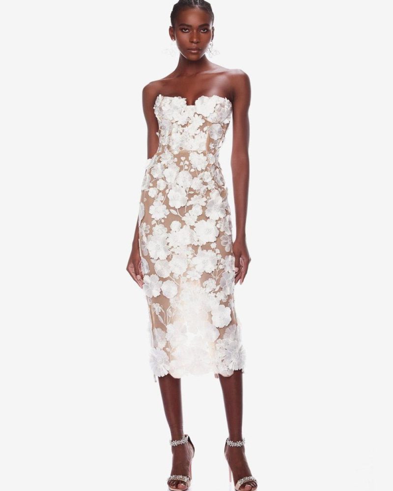 Strapless Sleeveless Tea-Length Short Bridal Dress