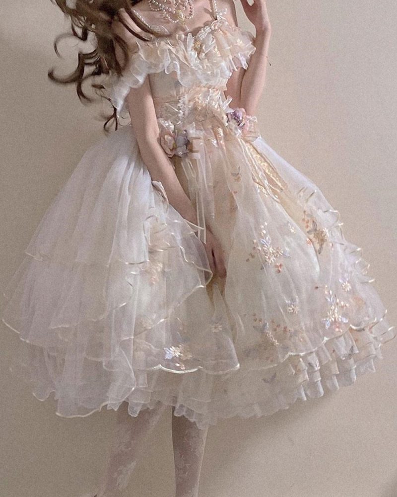 Sweet Lolita Dress Polyester Sleeveless Lolita Wedding Dress Adjustable Elastic