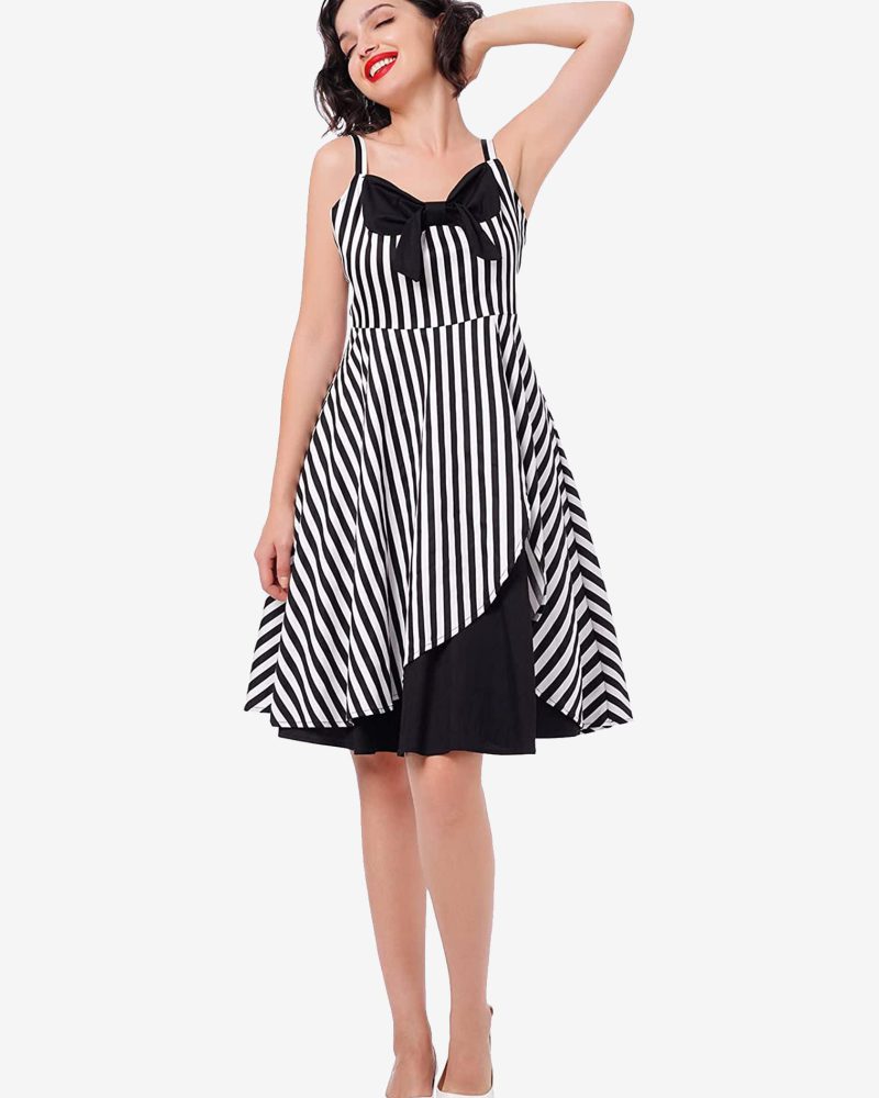 Vintage Dress 1950s Audrey Hepburn Style Sleeveless Woman Knee Length Floral Print Swing Dress