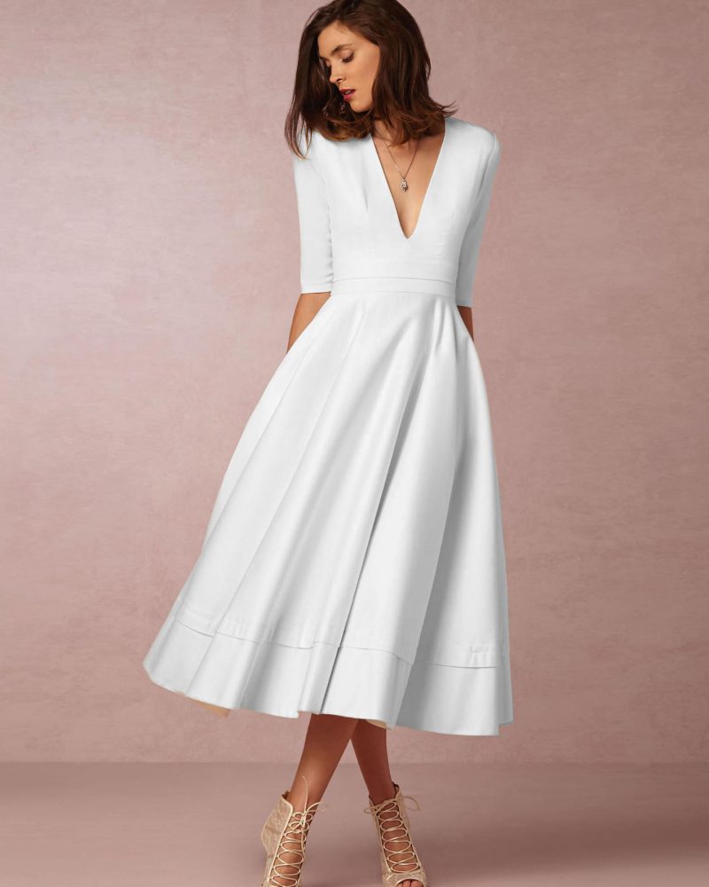 Party Dresses Red V-Neck Half Sleeves Semi Formal Dress