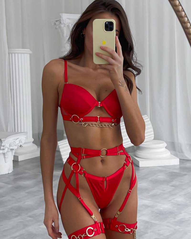 Lingerie Bras Bra For Woman Black Lace 3-Piece Sexy Hot Underwear