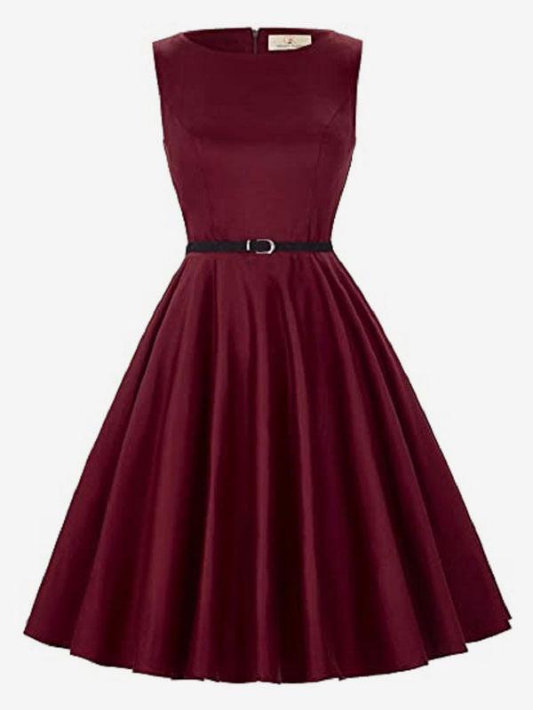 Black Vintage Dress 1950S Women Sleeveless Jewel Neck Rockabilly Dress