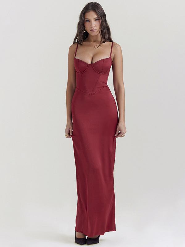 Red Bodycon Dresses Sleeveless Backless Low-Slit Sheath Dress
