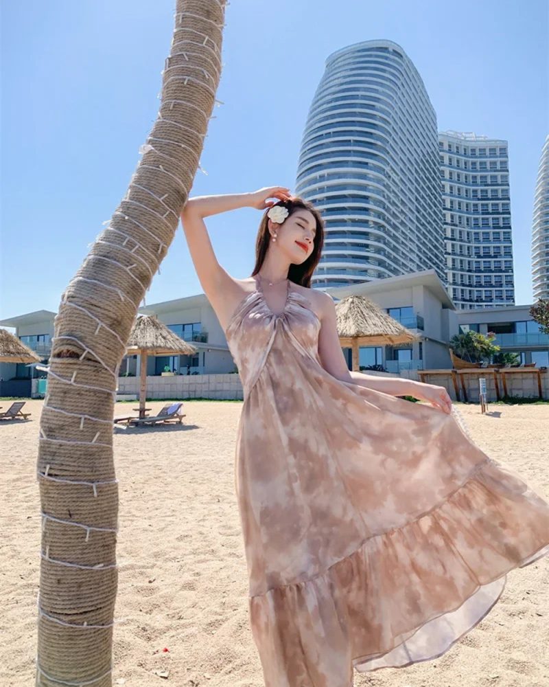 Backless Beach Bohemian Halter V-collar long Sundress Boho dresses