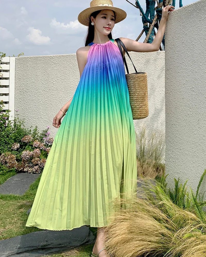 Beach Seaside Loose Gradient Pleated Elegant Evening Party Dresses