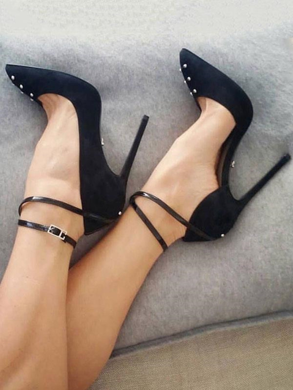 Black stiletto heels discount with ankle strap