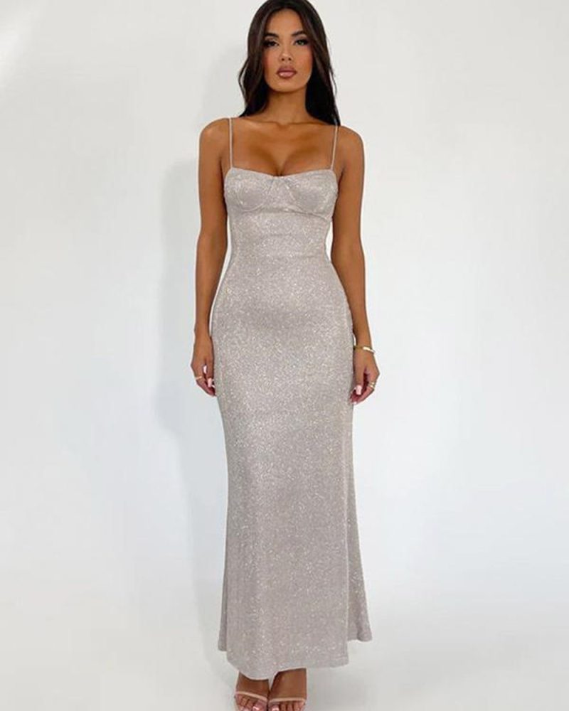 Bodycon Straps Neck Sequins Sleeveless Pencil Dresses