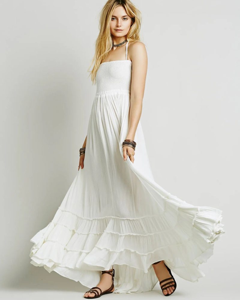 Boho Long Backless Hippie Vestidos Mujer Ethnic Cotton Party Dresses