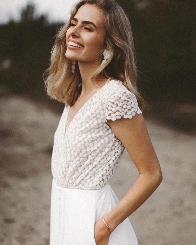 Bridal Jumpsuit Chiffon Lace Floor-Length A-Line Jewel Neck