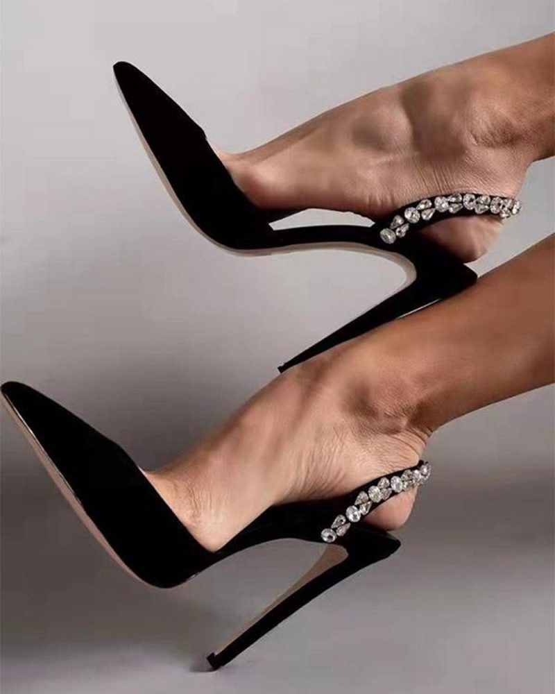 High Heels Pointed Toe Rhinestones Slingback Party Pumps