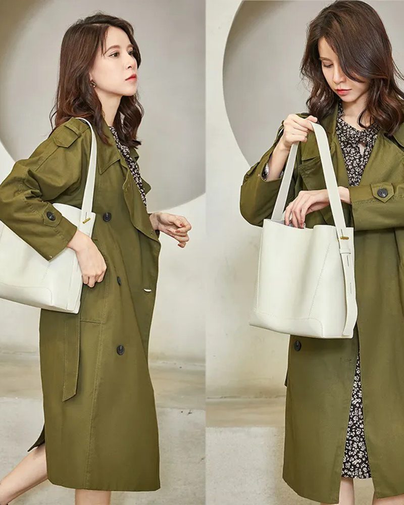 High Quality Bucket Solid Bag Split Leather Luxury One-shoulder Commute Tote High-capacity Handbag