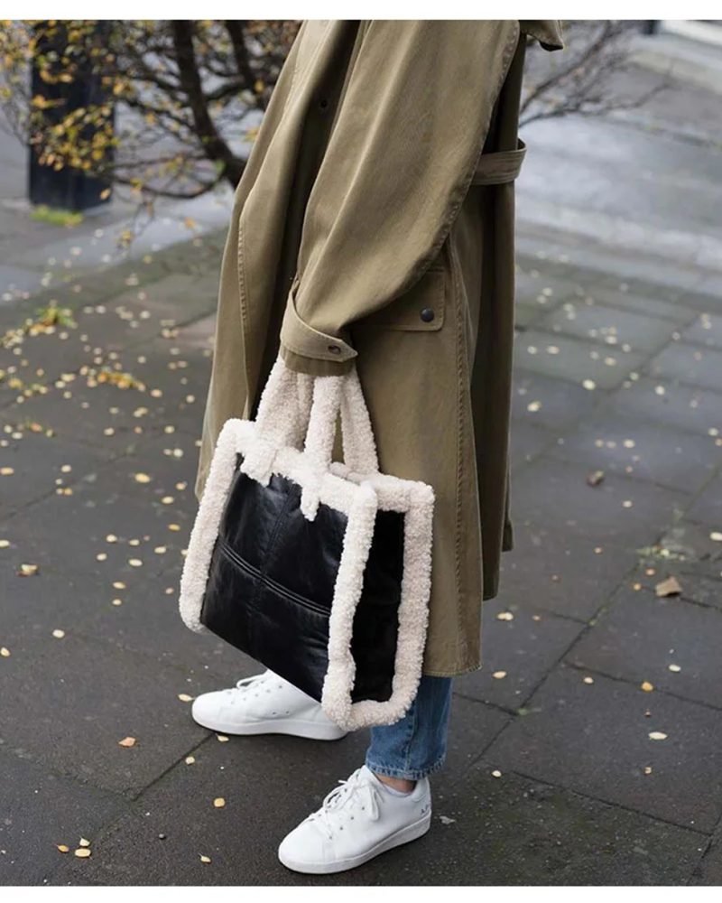 Large Totes Hot Style Sheep Fur Plush Designer Pu Leather Shoulder Bags