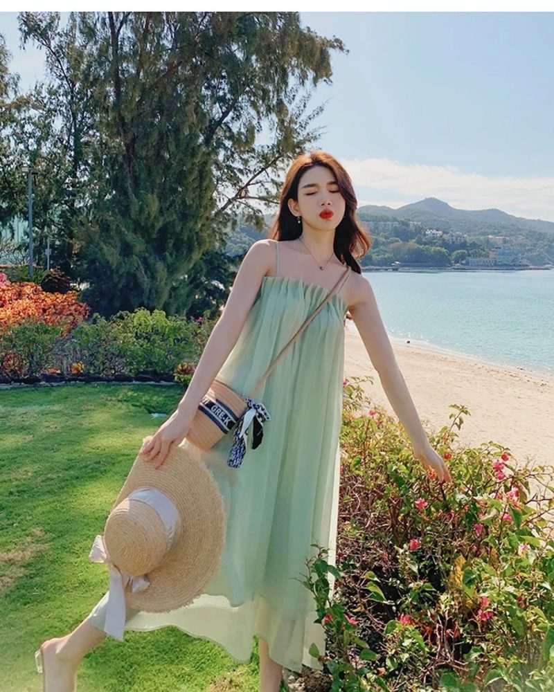 Off Shoulder Temperament Goddess Holiday Beach Sleeveless Spaghetti Strap Dress