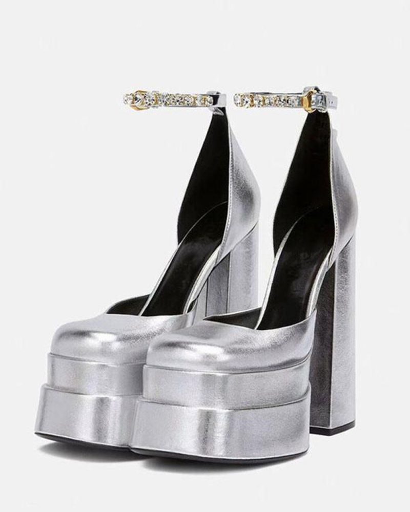 Platform Women Squared Toe Chunky Heel Ankle Strap Pumps