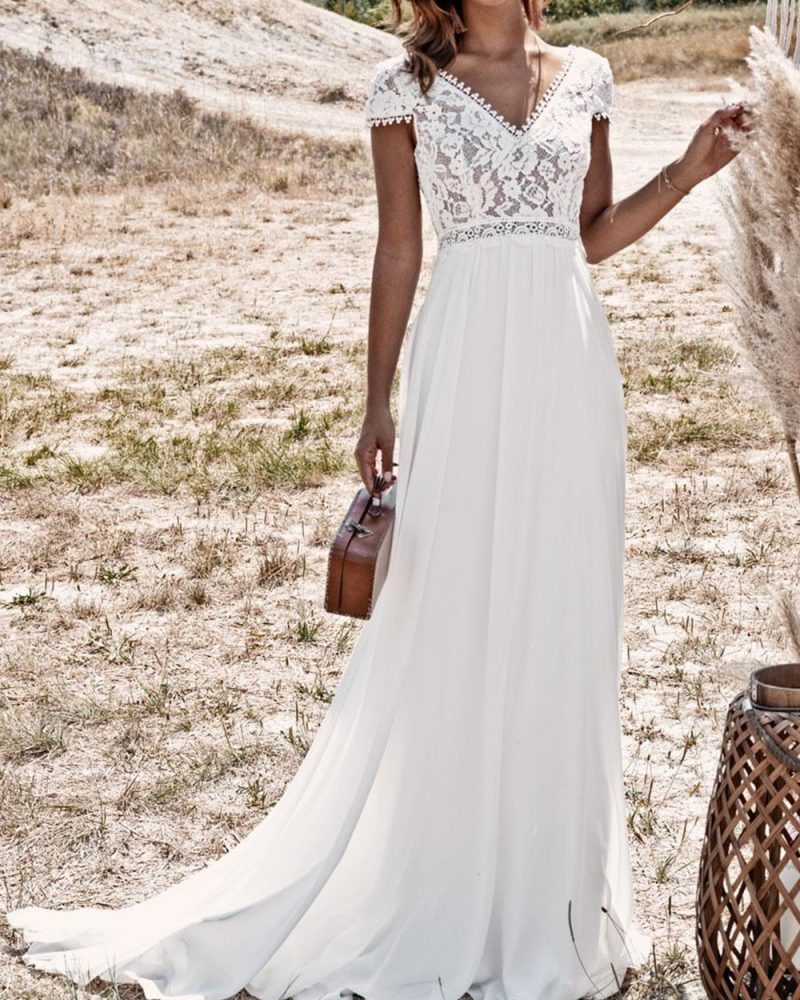 Wedding Dresses Backless Lace Long Boho Bridal Gowns Free Customization