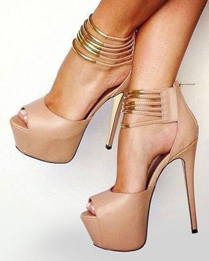 Women High Heels Platform Peep Toe Stiletto Heel Apricot Pumps