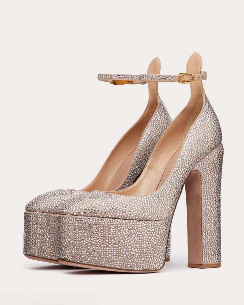 Women's High Heels Platform Rhinestones Chunky Heel Ankle Strap Party Shoes