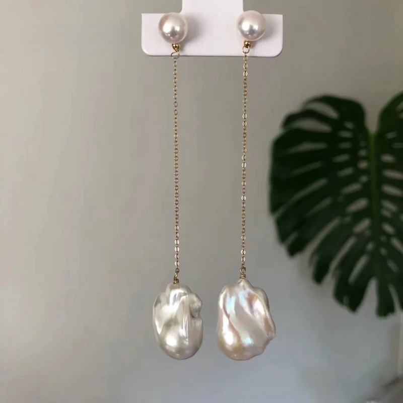 Baroque Pearl Double Beads S925 Sterling Silver Needle Earline Earrings
