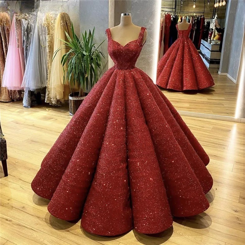 Luxury Princess Wedding Dress Sleeveless Lace Up Sparkle Bridal Gown