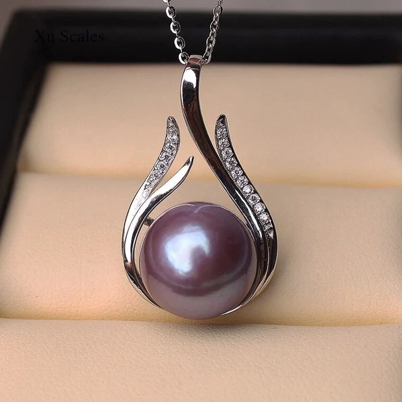 Natural Freshwater Edison Pearl Pendant Necklace Sterling Silver Zircon Dignified and Atmospheric