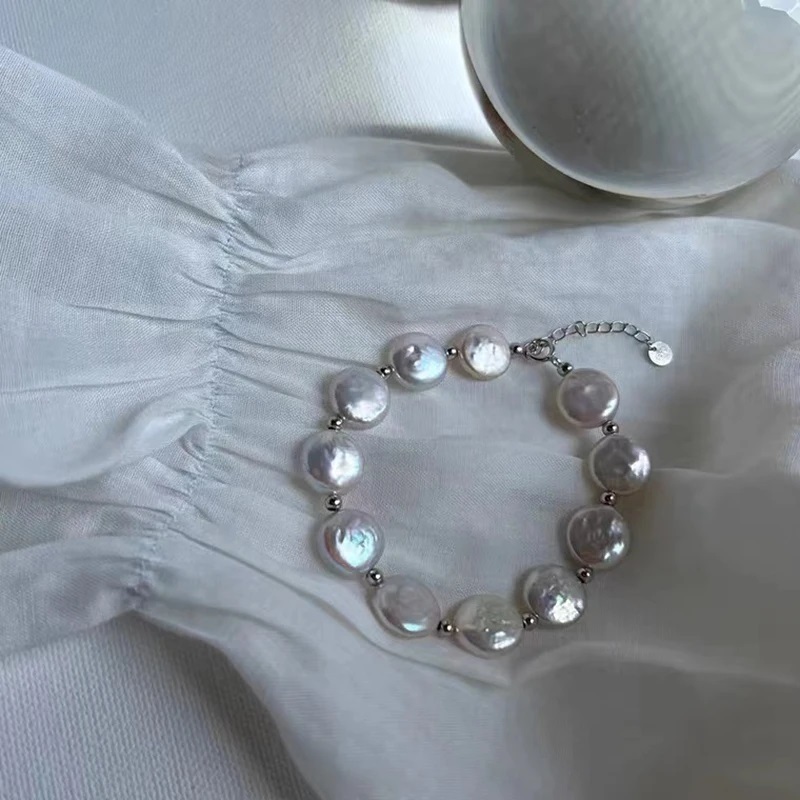 Natural Freshwater Pearl Baroque Bracelet Irregular Button Shape Retro ...