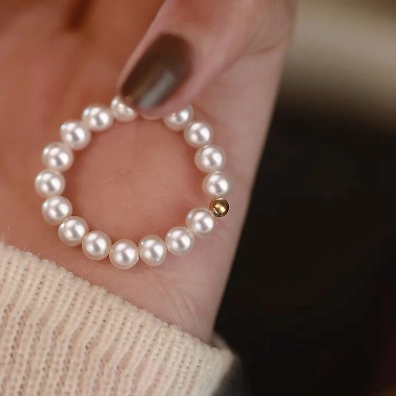 Natural Freshwater Pearl Ring Round Pear Shaped 14K Gold Positioning Beads